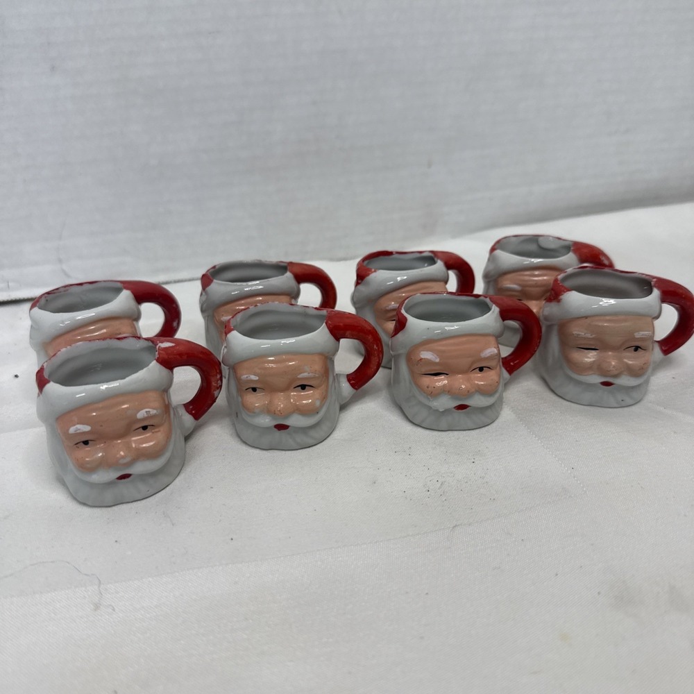 Vintage Mini Santa Mug Shot Cups Winking Open Eyes Christmas Japan Holiday Serve